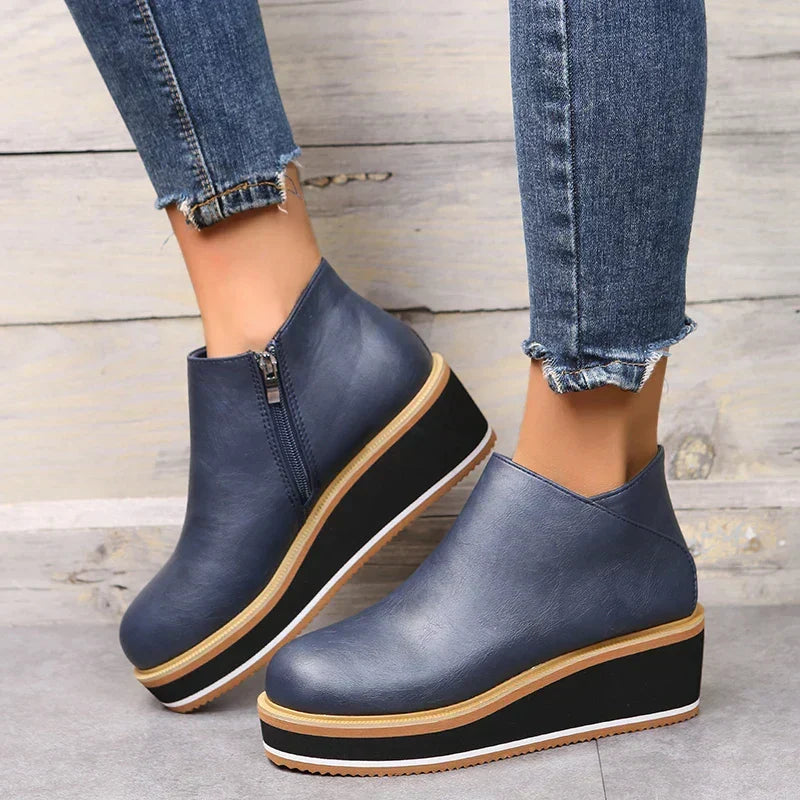 Felise Women's Ankle Boots – Elegant Platform Sole Boots with Zipper, Comfortable and Durable