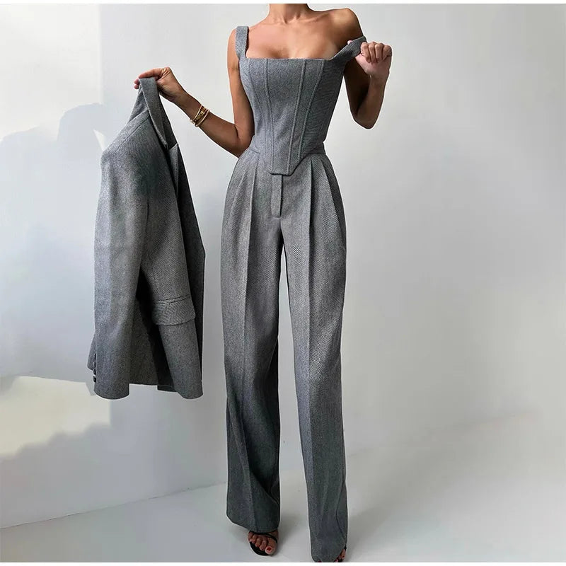 Sophie – Women's Three-Piece Set: Elegant Blazer, Structured Corset & High-Waisted Pants for a Chic Business Look