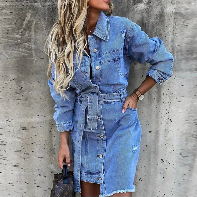 Reyhan Jean Dress Women – Denim Dress with Long Sleeves, Comfortable & Versatile