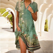 Jeanne Women's Dress – Elegant V-Neck Dress with Buttons, Flattering Cut & Timeless Floral Pattern