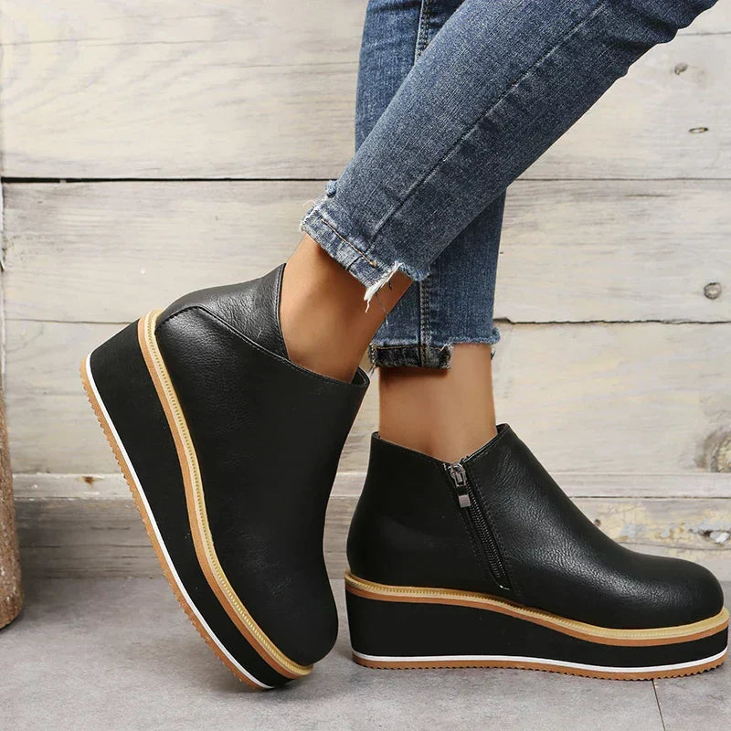 Felise Women's Ankle Boots – Elegant Platform Sole Boots with Zipper, Comfortable and Durable