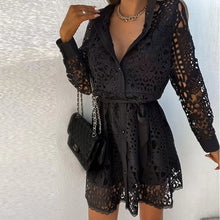 Dionne Lace Dress Woman – Elegant Long Sleeve Dress with V-Neckline