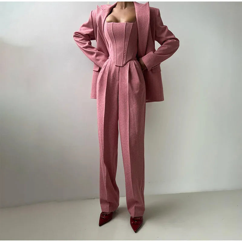Sophie – Women's Three-Piece Set: Elegant Blazer, Structured Corset & High-Waisted Pants for a Chic Business Look