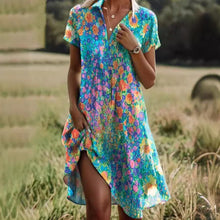 Jeanne Women's Dress – Elegant V-Neck Dress with Buttons, Flattering Cut & Timeless Floral Pattern