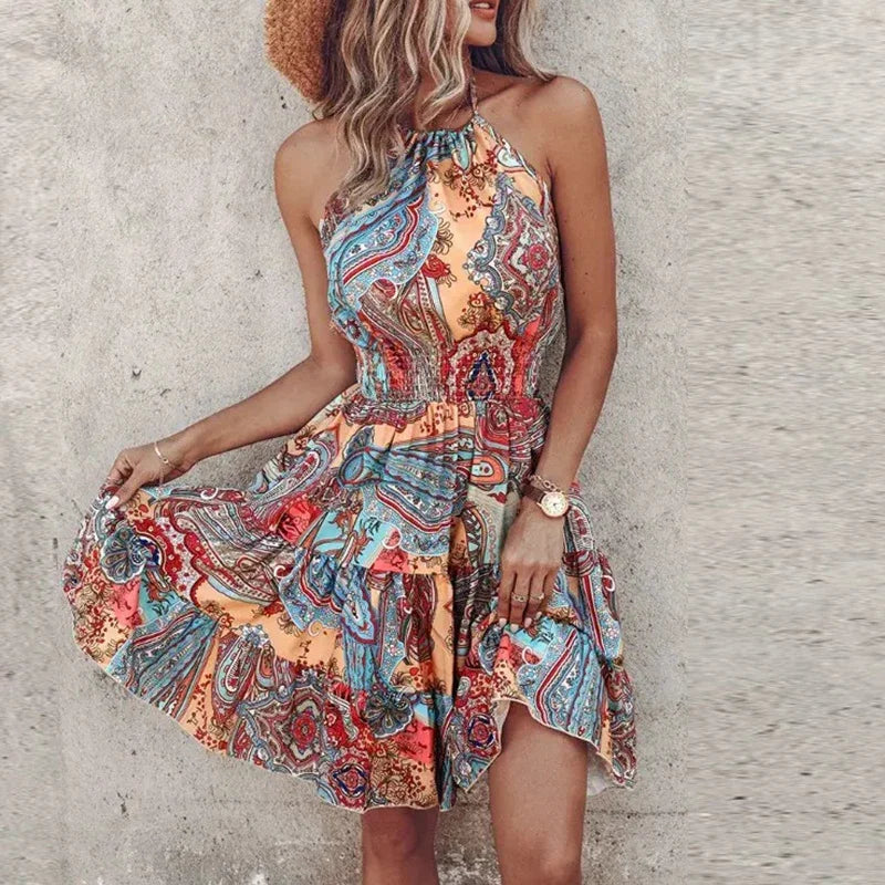 Jocea Short Dress Woman – Airy Bohemian Summer Dress with Colorful Print & Comfortable Fit