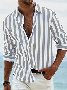 James Summer Shirt Men – Light Blue Striped Shirt in Blended Linen with Cotton & Relaxed Fit