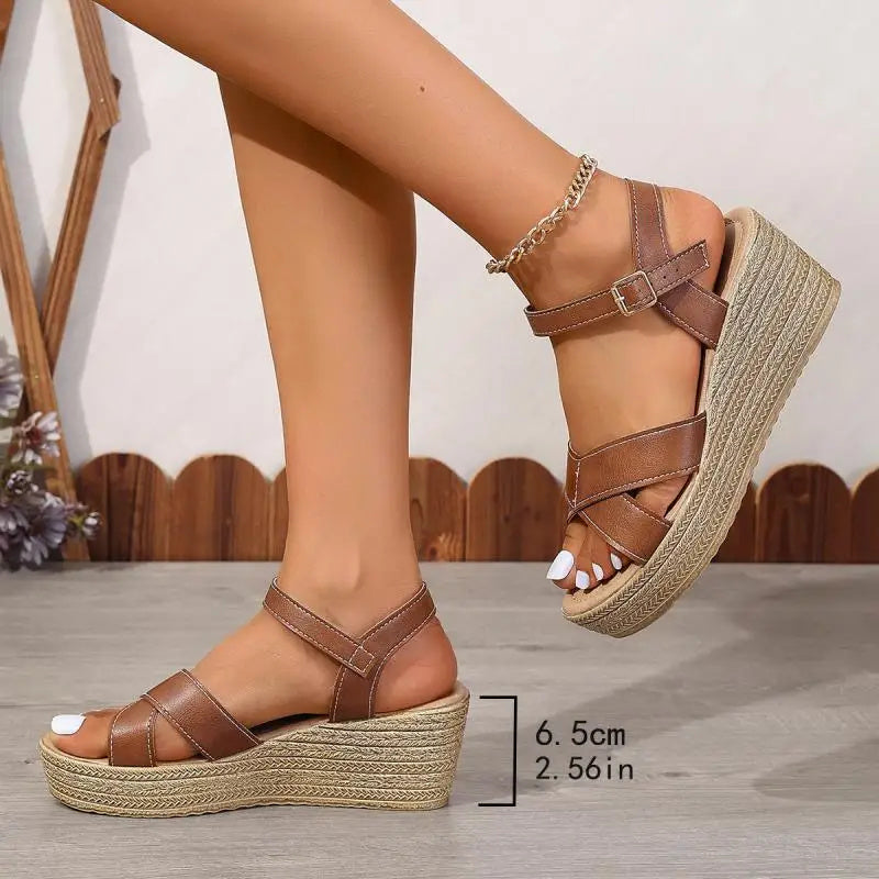 Evangeline Women's Wedge Sandals – Comfortable Summer Sandals with Crossed Straps