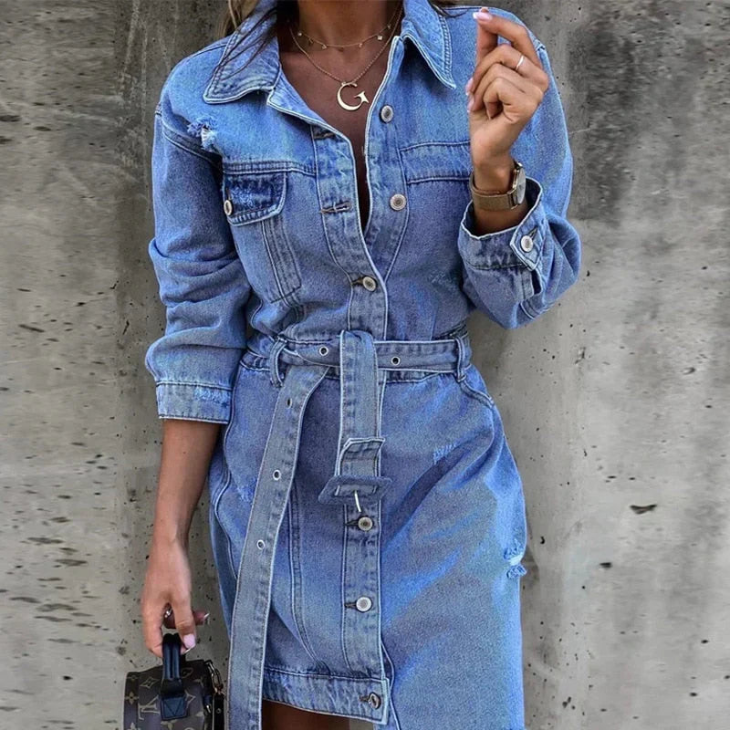 Reyhan Jean Dress Women – Denim Dress with Long Sleeves, Comfortable & Versatile