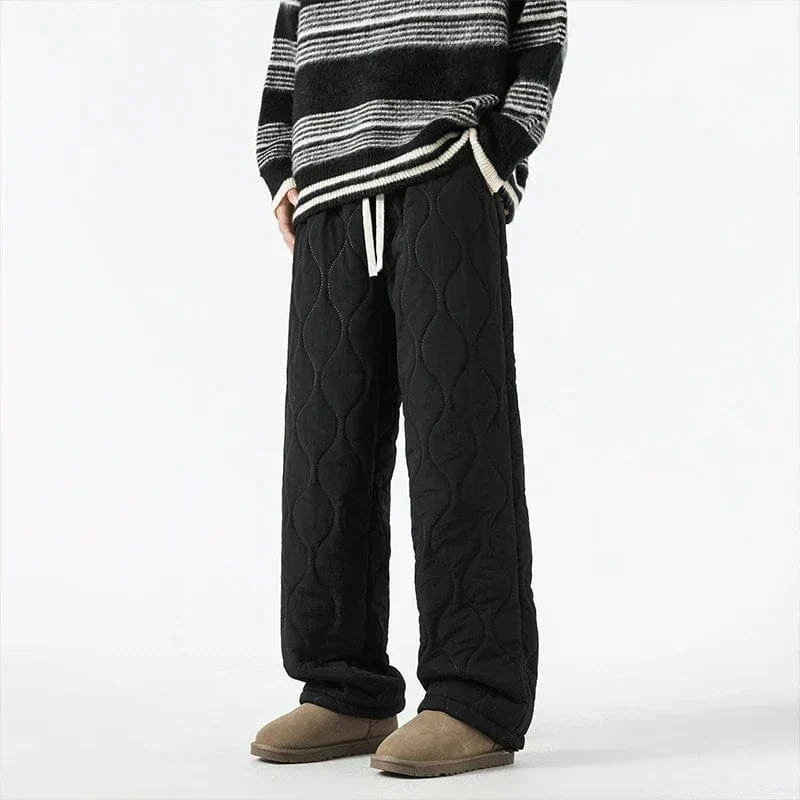 Logan Winter Quilted Pants Men – Warm Fleece Lined Pants with Loose Fit & Elastic Waistband