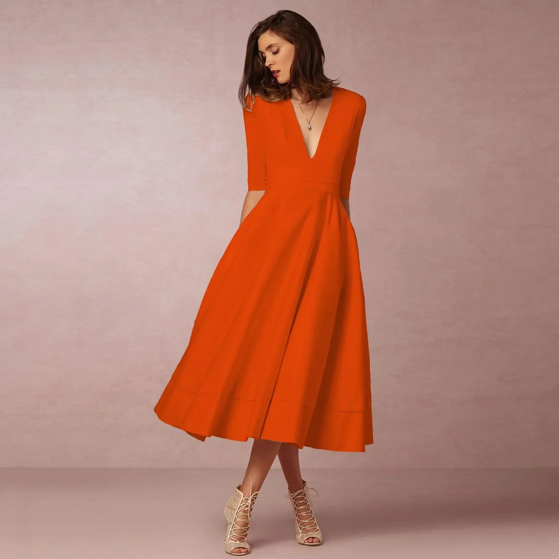 Ivoire Midi Dress Woman – Fitted Cotton Dress with Elegant Cut
