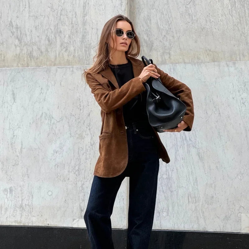 Alana Women's Suede Imitation Jacket – Elegant, Versatile & Ideal for Mid-Season