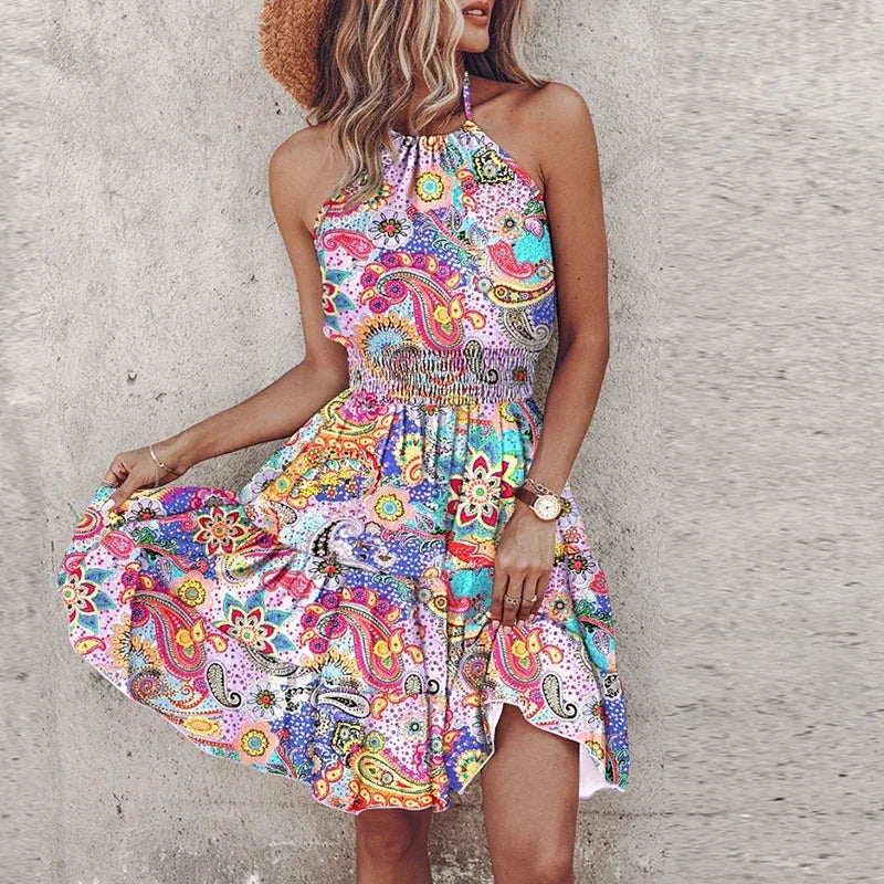 Jocea Short Dress Woman – Airy Bohemian Summer Dress with Colorful Print & Comfortable Fit