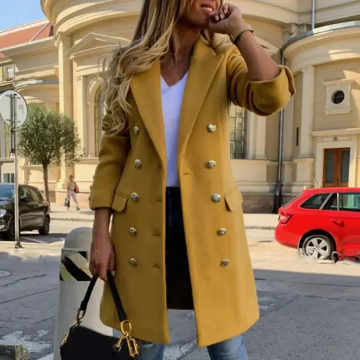 Ariana Long Coat Women – Classic Cut Buttoned with Side Pockets & Daily Style