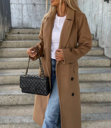 Grace Women's Wool Coat – Long Double-Breasted Coat with Structured Cut & Elegant Style