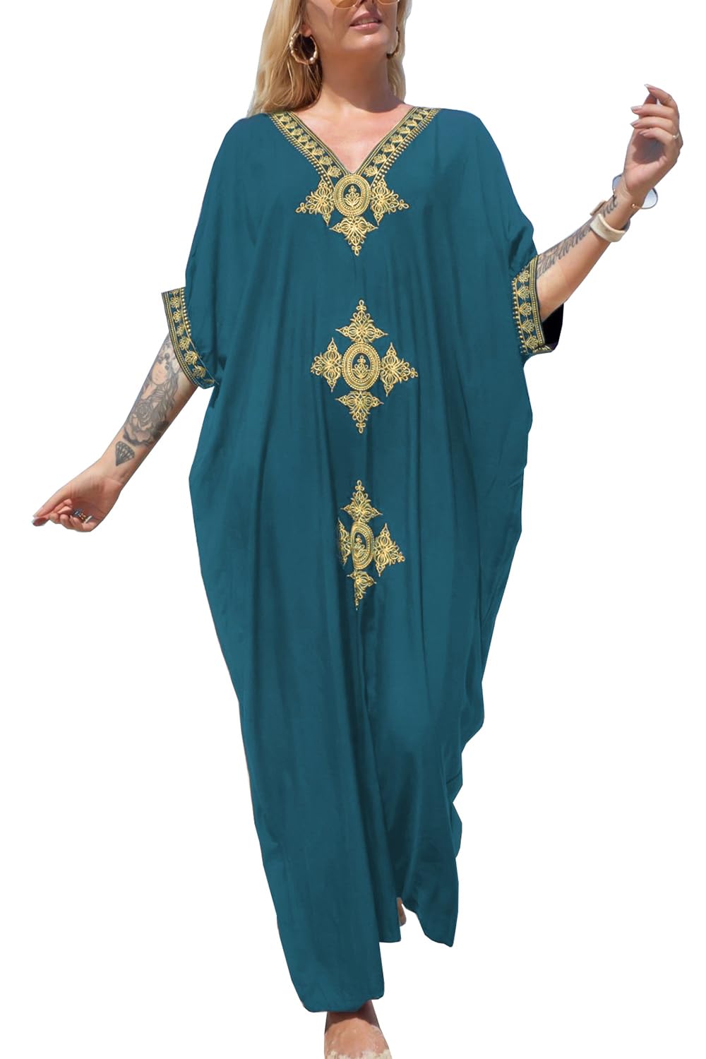 Eugenia Women's Kimono – Loose Long Beach Dress, V-Neck & Loose Sleeves Summer Cover-Up