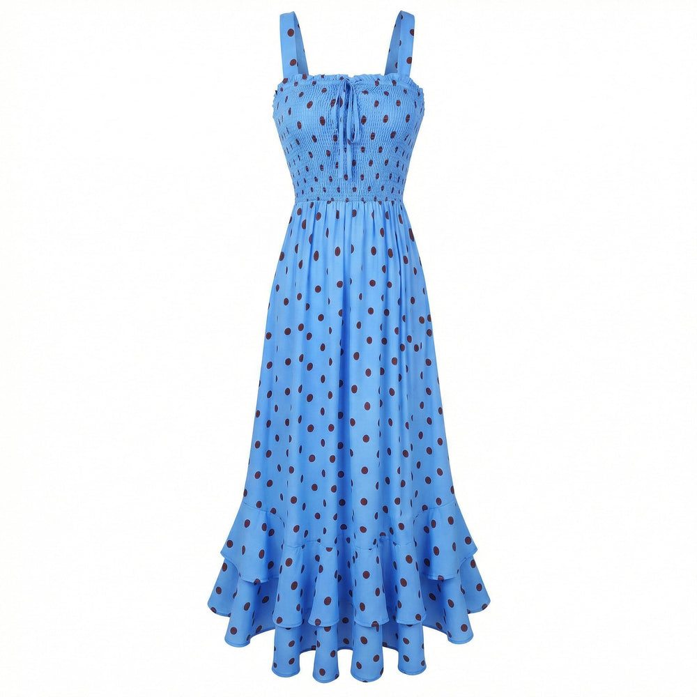 Mildred Women's Maxi Dress – Square Neck, Straps, Smocked A-Line Cut & Ruffled Hem Summer