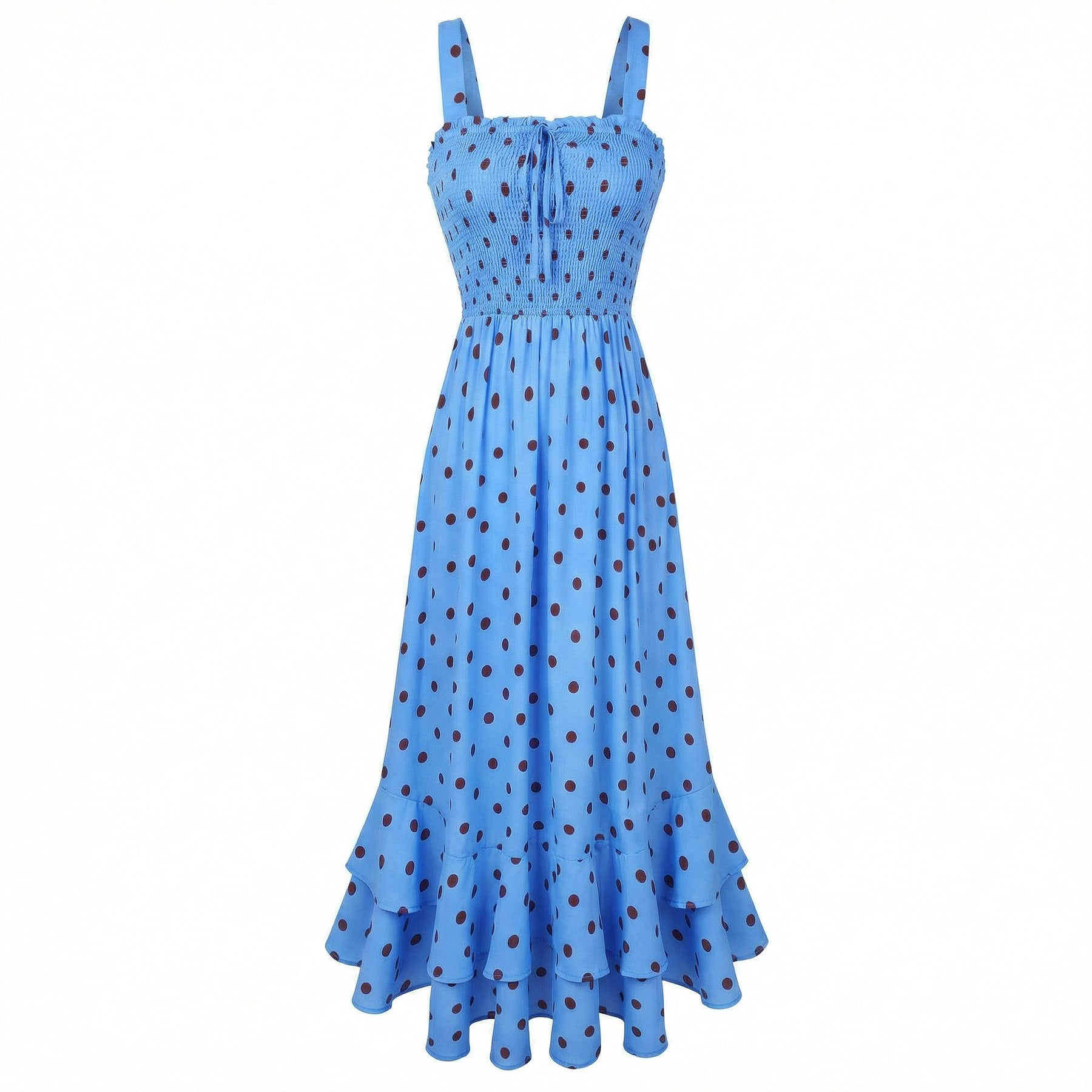 Mildred Women's Maxi Dress – Square Neck, Straps, Smocked A-Line Cut & Ruffled Hem Summer