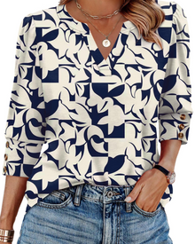 Zeline Women's Blouse – V-Neck Top with 3/4 Sleeves, Buttons & Business Casual Style