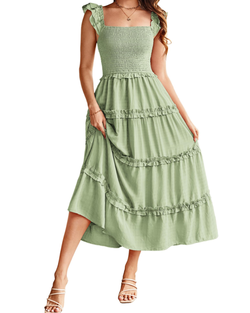 Bea Maxi Dress for Women – Smocked Waist A-Line Dress, Elegant Slit & Pockets