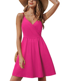 Lusha Women's Robe – V-Neck, Thin Straps, A-Line Midi Cut & Pockets, Elastic Waist, Summer