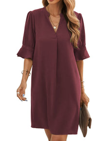 Bibiana Women's Dress – V-Neck Short Sleeves, Straight Cut Mini, Lightweight Solid Summer