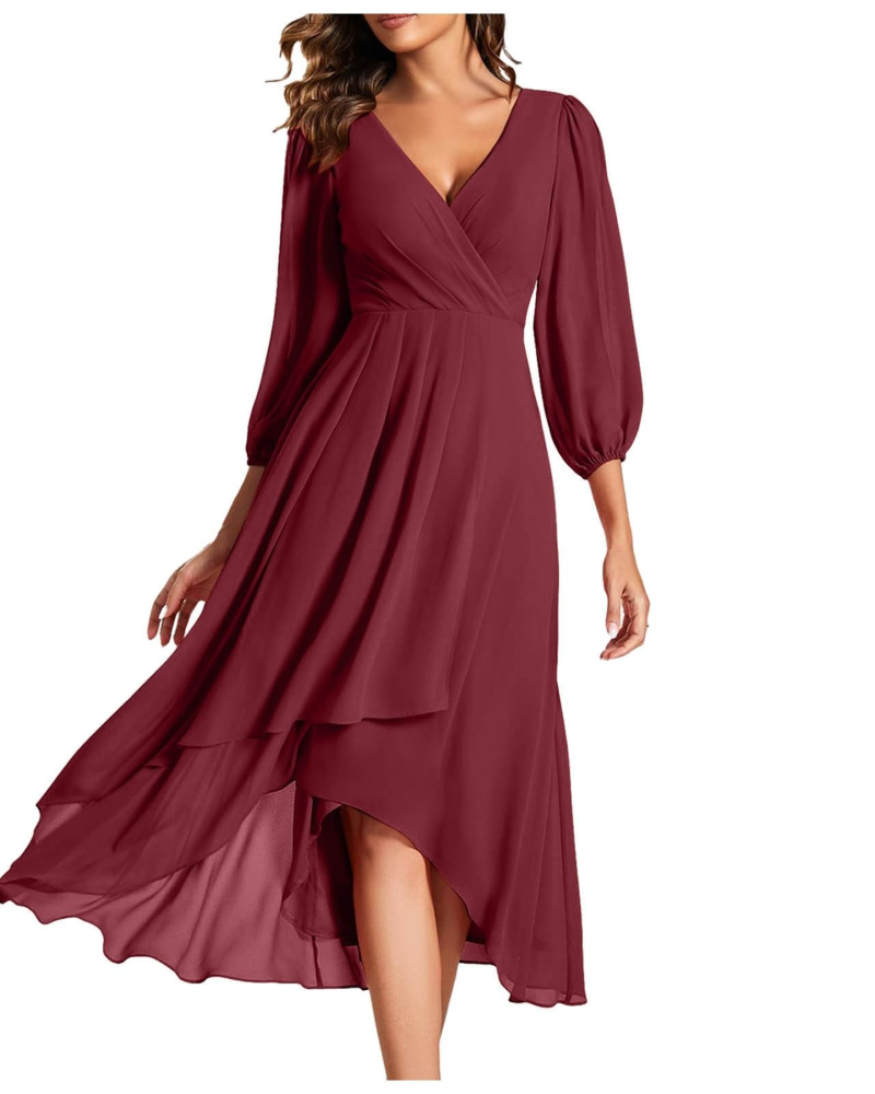 Haynie Women's Dress – Elegant Midi Dress with V-Neck, 3/4 Sleeves, Chic Flowing Cut, Summer