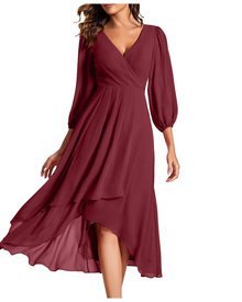 Haynie Women's Dress – Elegant Midi Dress with V-Neck, 3/4 Sleeves, Chic Flowing Cut, Summer