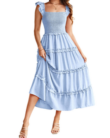 Bea Maxi Dress for Women – Smocked Waist A-Line Dress, Elegant Slit & Pockets