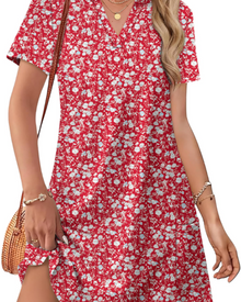Women's Summer Sherry Dress – Elegant V-Neck Midi Dress, Flowing Bohemian Cut for Vacation & Wedding