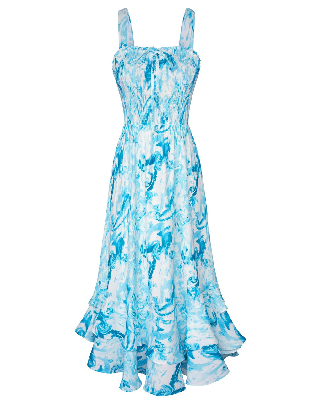 Mildred Women's Maxi Dress – Square Neck, Straps, Smocked A-Line Cut & Ruffled Hem Summer