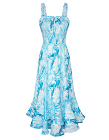 Mildred Women's Maxi Dress – Square Neck, Straps, Smocked A-Line Cut & Ruffled Hem Summer