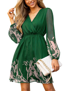 Nerina Robe Cupshe Women – Floral V-Neck Wrap, Long Sleeves & Elegant Mini Cut