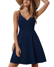 Lusha Women's Robe – V-Neck, Thin Straps, A-Line Midi Cut & Pockets, Elastic Waist, Summer