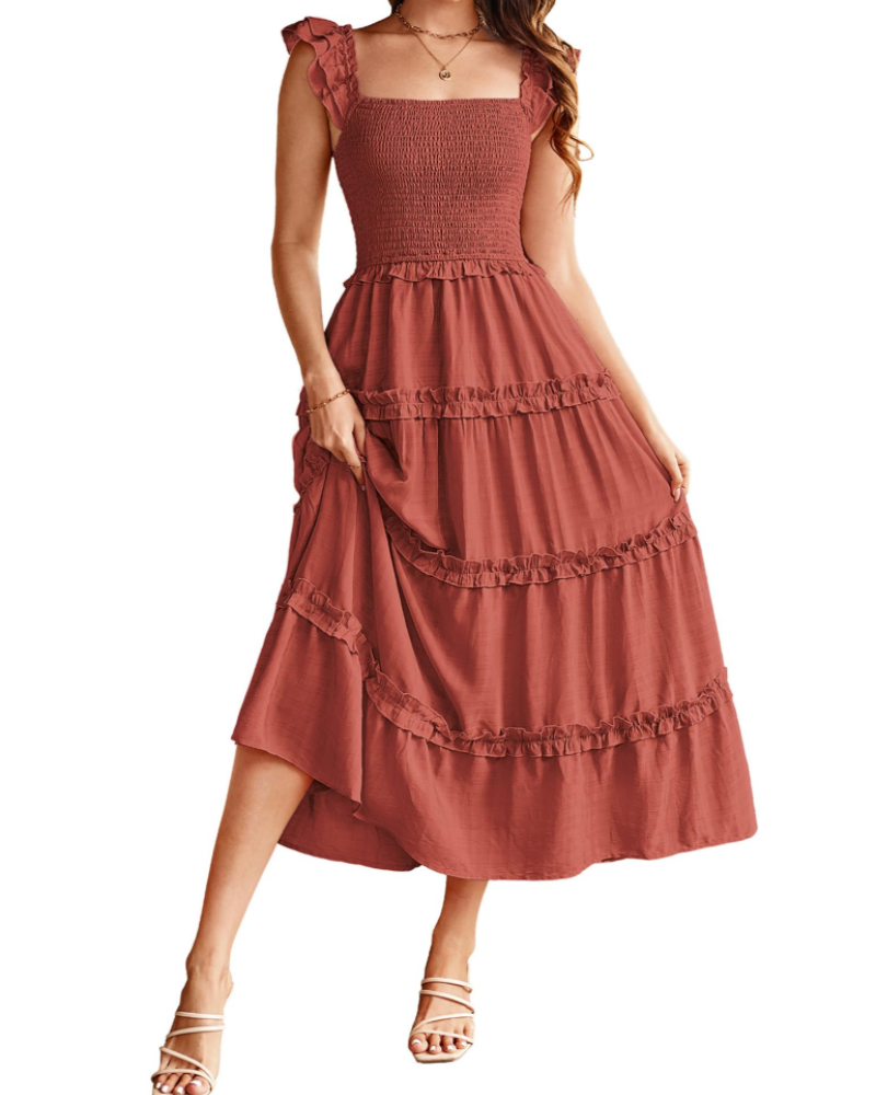 Bea Maxi Dress for Women – Smocked Waist A-Line Dress, Elegant Slit & Pockets