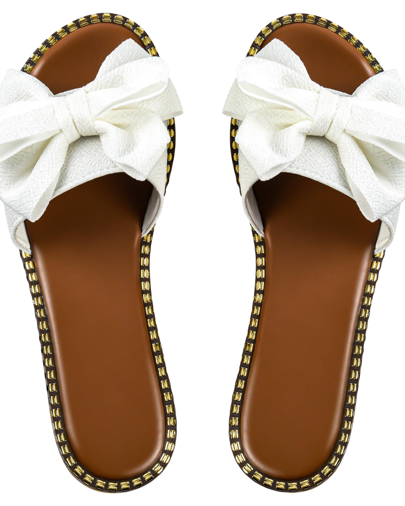 Jola Women's Mules – Flat Sandals with Elegant Bow & Summer Slip-On Design
