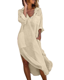 Lindy Women's Robe Chemise – Long Buttoned Cotton-Linen Dress Adjustable Size Elegant & Casual