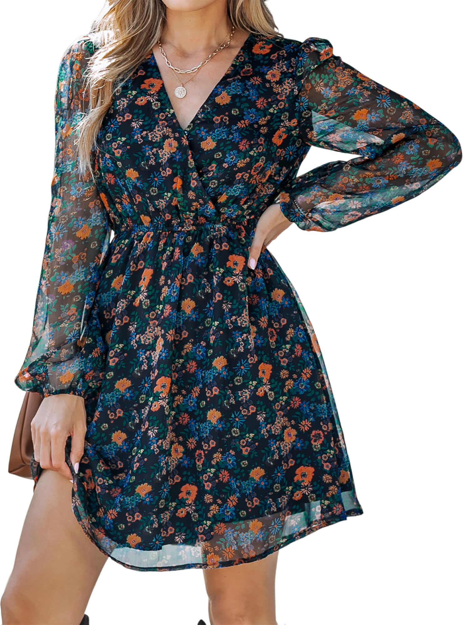 Nerina Robe Cupshe Women – Floral V-Neck Wrap, Long Sleeves & Elegant Mini Cut