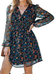 Nerina Robe Cupshe Women – Floral V-Neck Wrap, Long Sleeves & Elegant Mini Cut