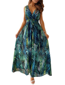 Windy Maxi Dress for Women – V-Neck Sleeveless, Adjustable Waist & Flowing Cut Double Lining Summer