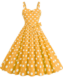 Rosie Women's Dress – Vintage Polka Dot Midi Dress V-Neck Sleeveless High Waist Chic Rockabilly