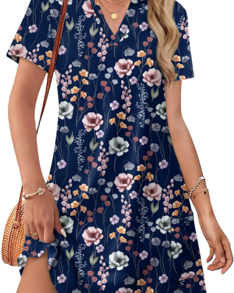 Women's Summer Sherry Dress – Elegant V-Neck Midi Dress, Flowing Bohemian Cut for Vacation & Wedding