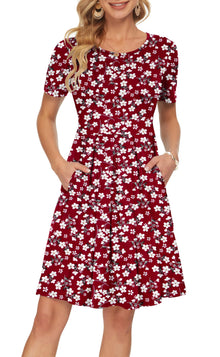 Sylphine Women's Dress – Short Sleeves, Loose Pleated Fit & Knee-Length Pockets