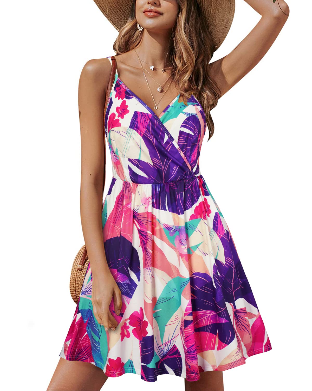 Lusha Women's Robe – V-Neck, Thin Straps, A-Line Midi Cut & Pockets, Elastic Waist, Summer