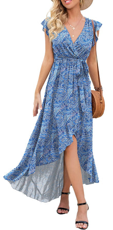 Gertrude Women's Robe – Floral V-Neck Wrap, Flowing Maxi Cut & Asymmetric Hem Summer
