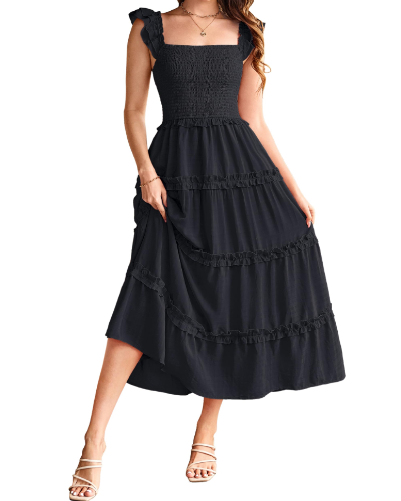 Bea Maxi Dress for Women – Smocked Waist A-Line Dress, Elegant Slit & Pockets