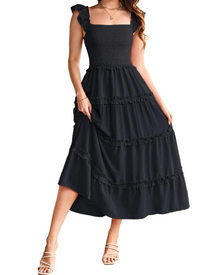 Bea Maxi Dress for Women – Smocked Waist A-Line Dress, Elegant Slit & Pockets