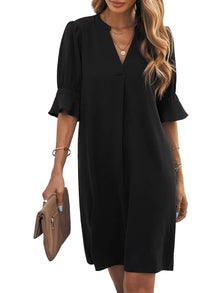 Bibiana Women's Dress – V-Neck Short Sleeves, Straight Cut Mini, Lightweight Solid Summer