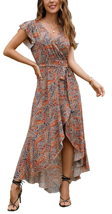 Gertrude Women's Robe – Floral V-Neck Wrap, Flowing Maxi Cut & Asymmetric Hem Summer