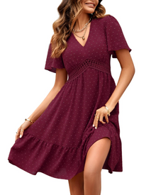 Jora Women's Dress – Elegant Summer Mini Dress with Polka Dots, V-Neck, Ruffles, High Waist, A-Line Cut