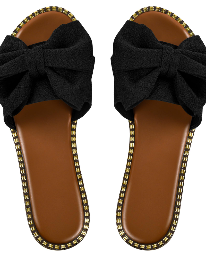 Jola Women's Mules – Flat Sandals with Elegant Bow & Summer Slip-On Design